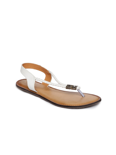 

Catwalk Women White Solid Leather T-Strap Flats