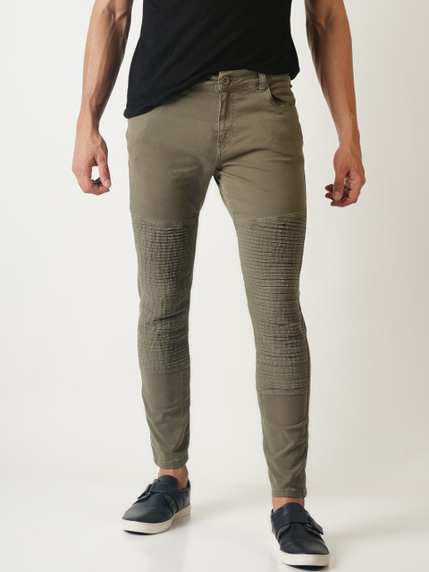 

Blue Saint Men Olive Green Skinny Fit Solid Regular Trousers