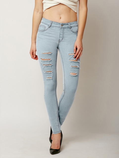 

Miss Chase Women Blue Skinny Fit Mid-Rise Highly Distressed Jeans