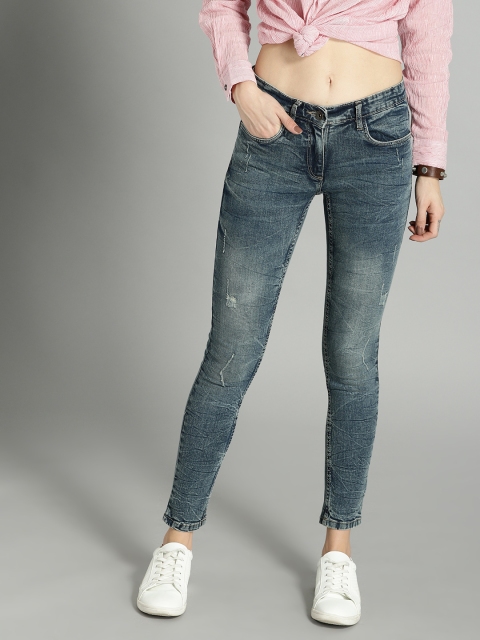 

Roadster Women Blue Skinny Fit Mid-Rise Mildly Distressed Stretchable Jeans