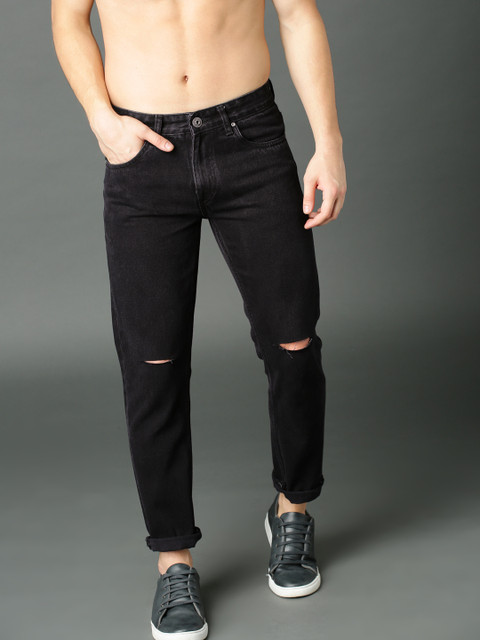

Roadster Men Black Slim Fit Mid-Rise Slash-Knee Jeans