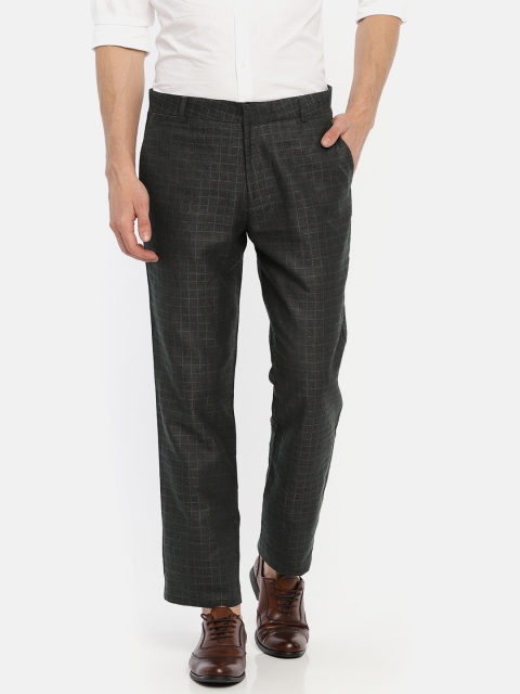 

Louis Park Men Charcoal Tailored Slim Fit Checked Regular Trousers