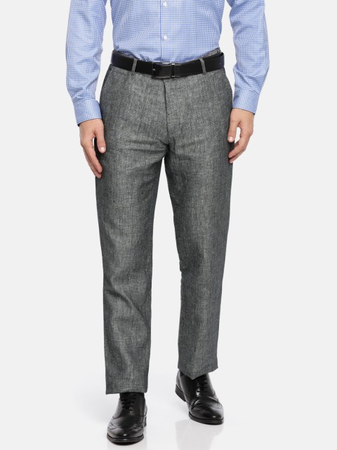 

Louis Park Men Grey Comfort Slim Fit Self Design Formal Linen Trousers