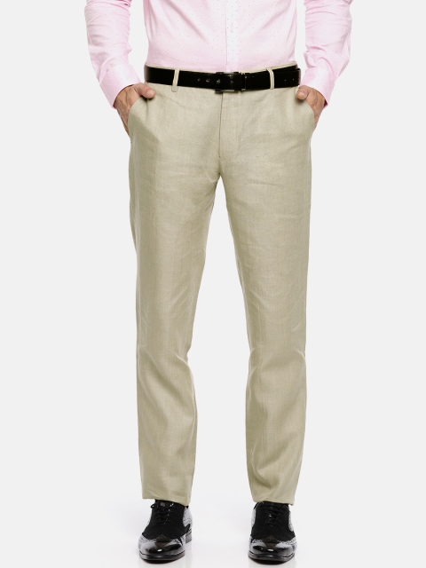 

Louis Park Men Beige Comfort Slim Fit Solid Linen Formal Trousers