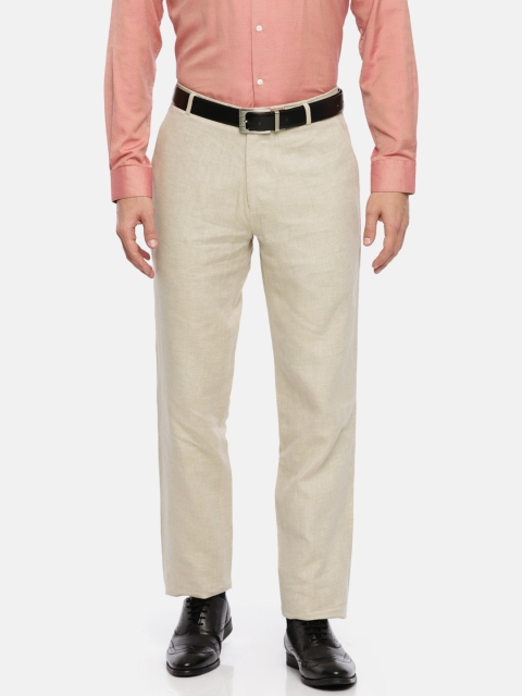 

Louis Park Men Beige Comfort Slim Fit Self Design Formal Trousers