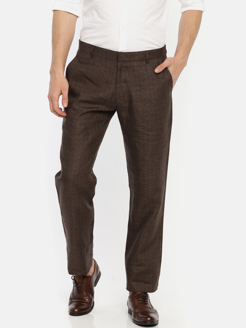 

Louis Park Men Brown Tailored Slim Fit Checked Regular Trousers