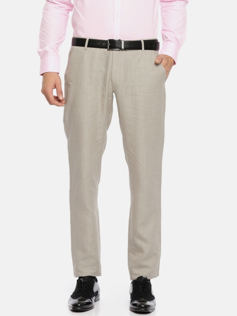 

Louis Park Men Beige Comfort Slim Fit Solid Formal Linen Trousers
