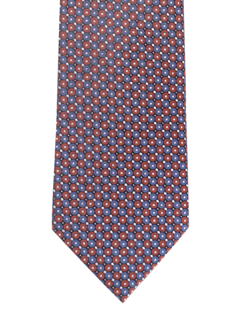

Louis Philippe Navy & Red Silk Woven Design Broad Tie, Navy blue