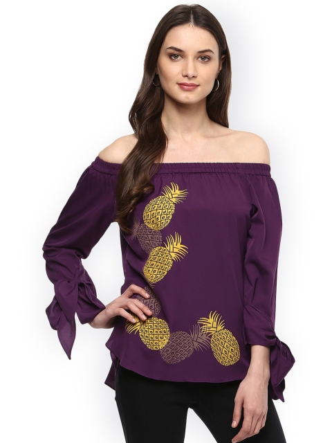 

MABISH by Sonal Jain Women Purple Printed Bardot Top