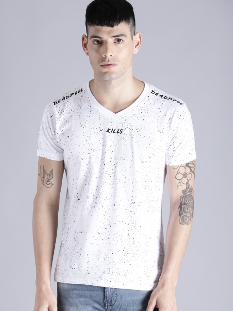 Kook N Keech Marvel Men White Printed V-Neck T-shirt