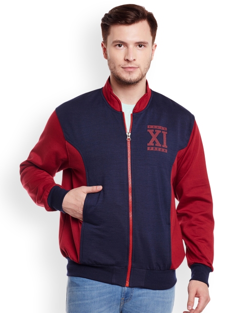 

VIMAL JONNEY Men Maroon & Navy Blue Colourblocked Sweatshirt
