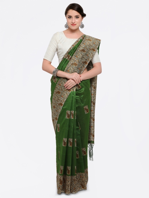 

Saree mall Women Green Art Silk Printed Khadi Saree