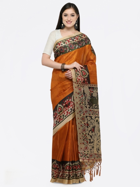 

Saree mall Women Mustard Silk Blend Printed Khadi Saree