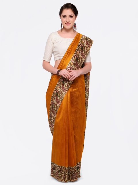 

Saree mall Women Mustard Art Silk Printed Khadi Saree