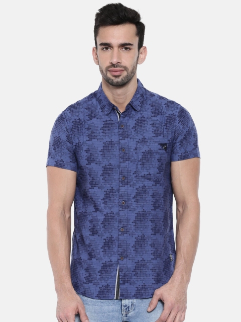 

SPYKAR Men Blue Slim Fit Self Design Casual Shirt