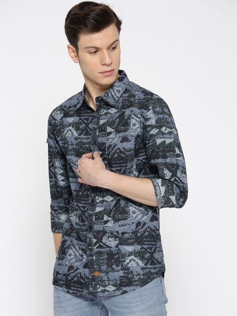 

SPYKAR Men Green & Grey Regular Fit Printed Casual Shirt