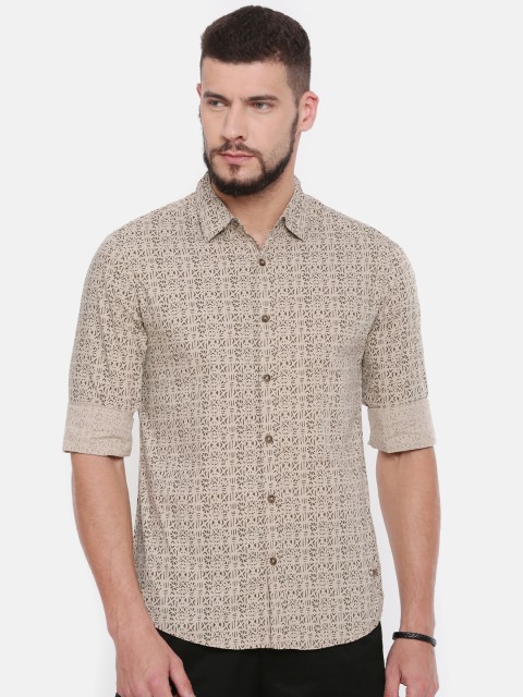 

SPYKAR Men Beige & Olive Green Regular Fit Printed Casual Shirt