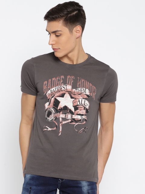 

SPYKAR Men Grey Printed Round Neck T-shirt