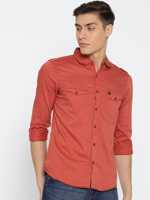 

SPYKAR Men Rust Orange Standard Slim Fit Solid Casual Shirt