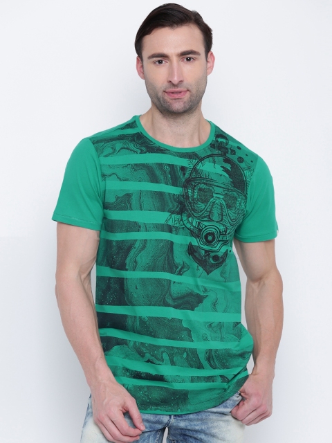 

SPYKAR Men Green Printed Round Neck T-shirt