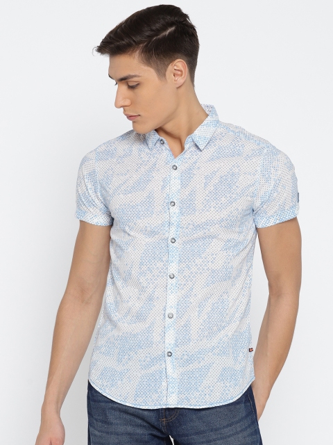

SPYKAR Men Blue & White Slim Fit Printed Casual Shirt