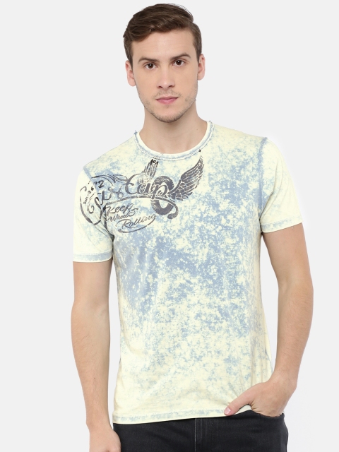 

SPYKAR Men Yellow & Blue Printed Round Neck T-shirt