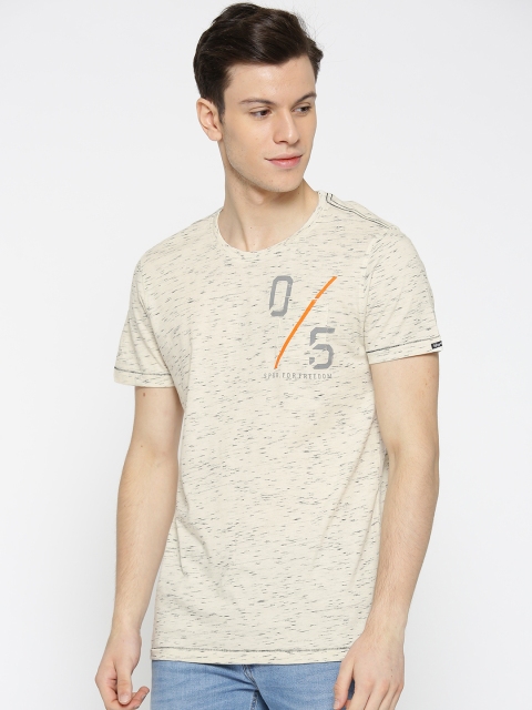 

SPYKAR Men Beige Self-Design Round Neck T-shirt