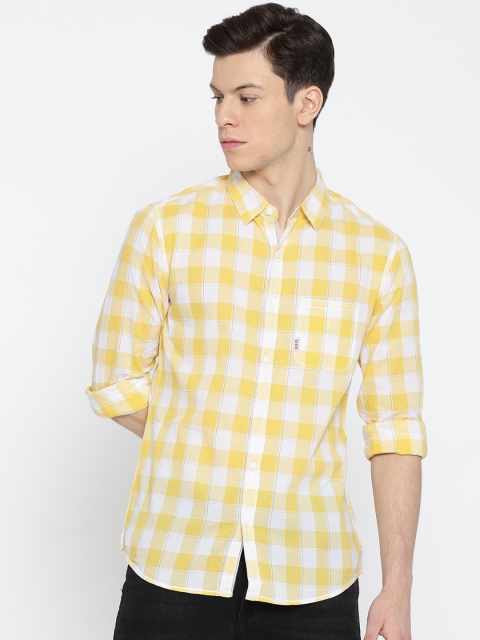 

SPYKAR Men Yellow & White Slim Fit Checked Casual Shirt
