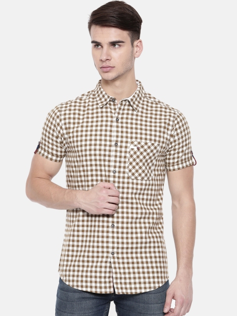 

SPYKAR Men Olive Green & White Regular Fit Checked Casual Shirt