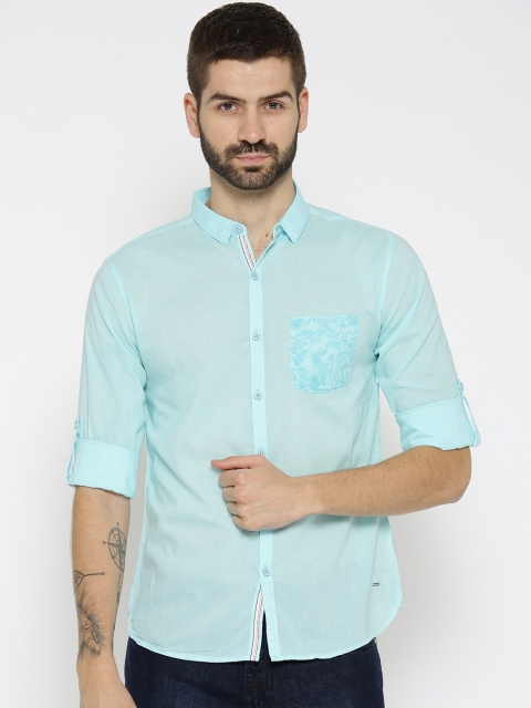 

SPYKAR Men Blue Regular Fit Solid Casual Shirt