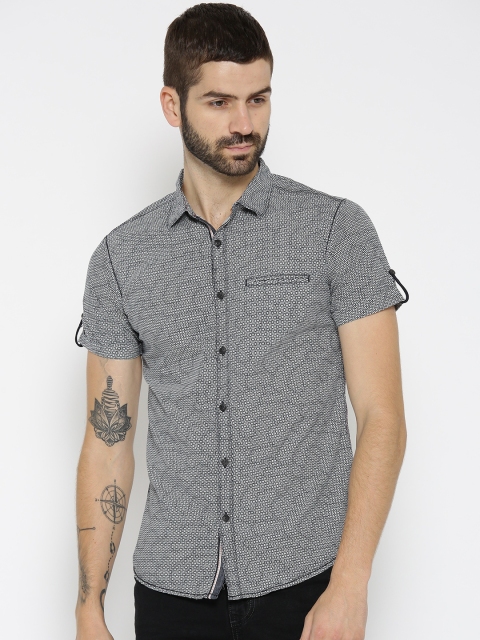 

SPYKAR Men Navy & White Regular Fit Printed Casual Shirt, Navy blue