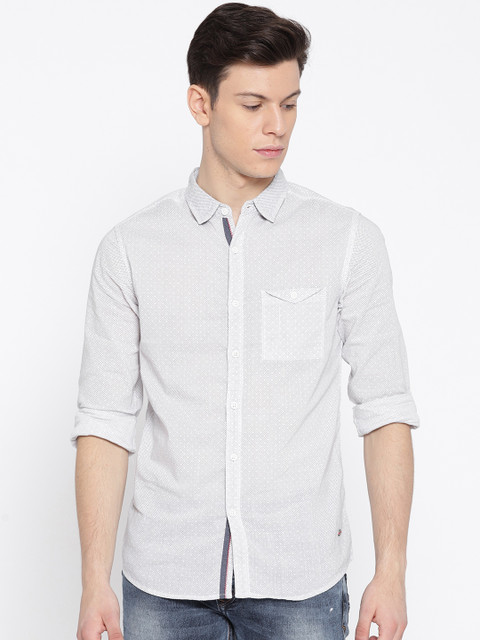 

SPYKAR Men White & Grey Slim Fit Printed Casual Shirt