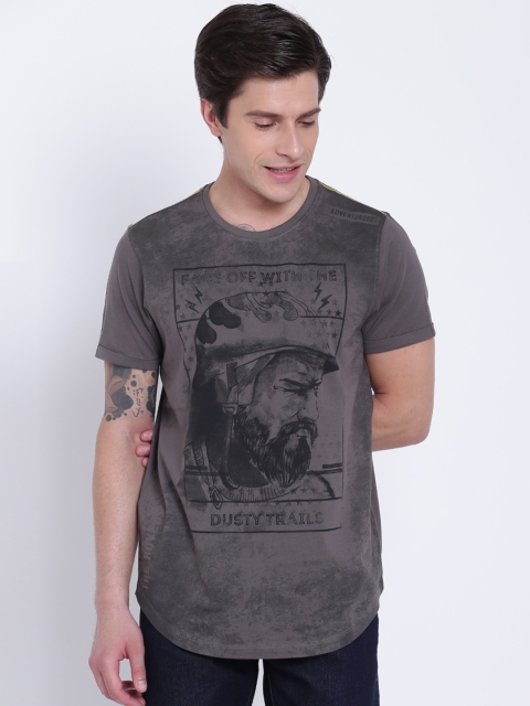 

SPYKAR Men Grey Printed Round Neck T-shirt