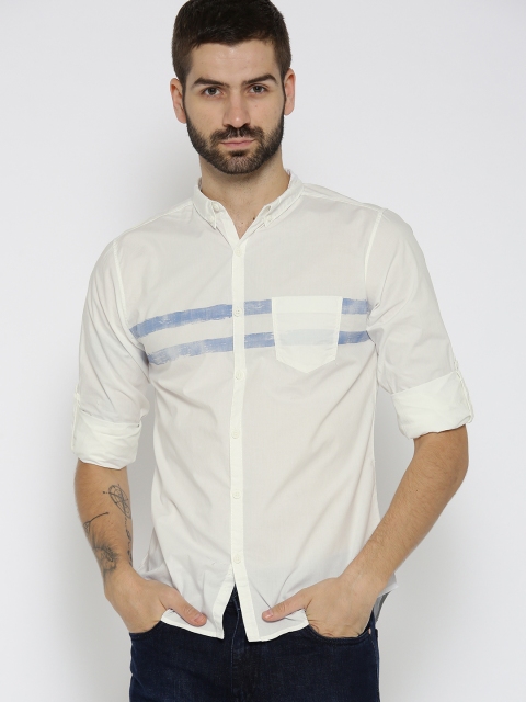 

SPYKAR Men White Regular Fit Striped Detail Casual Shirt