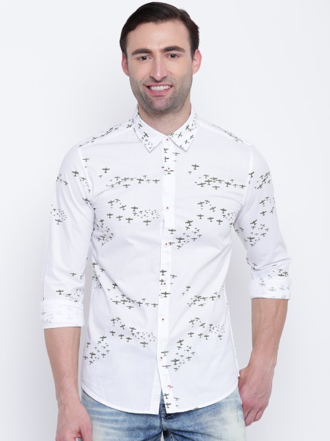 

SPYKAR Men White Regular Fit Printed Casual Shirt