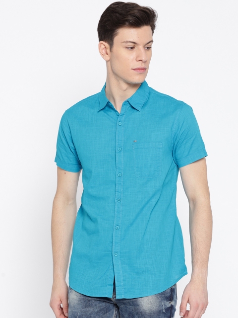 

SPYKAR Men Blue Standard Regular Fit Solid Casual Shirt
