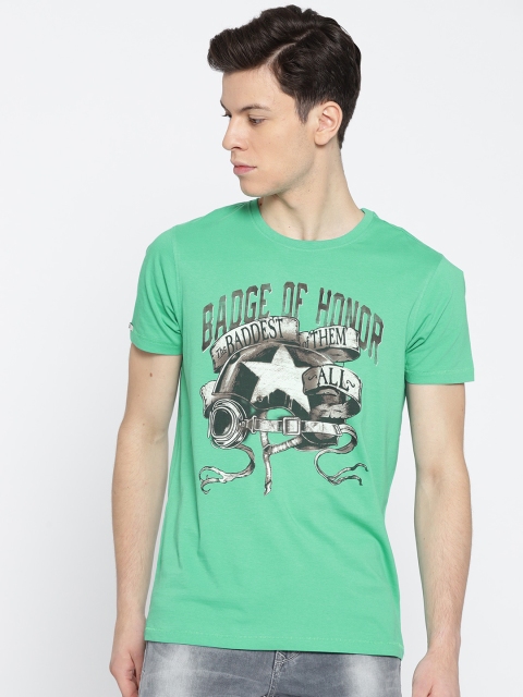 

SPYKAR Men Green Printed Round Neck T-shirt