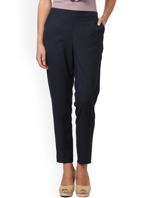 

Allen Solly Woman Women Navy Blue Regular Fit Solid Cigarette Trousers