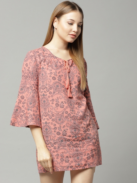 

Marks & Spencer Women Peach-Coloured & Grey Printed A-Line Dress