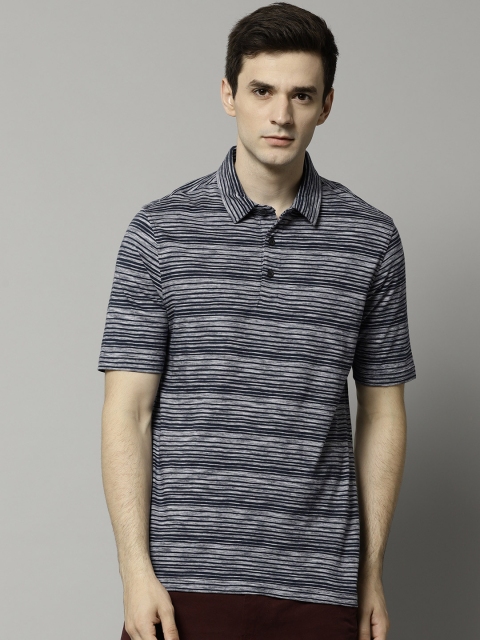 

Marks & Spencer Men Navy Blue & Off-White Striped Polo Collar T-shirt
