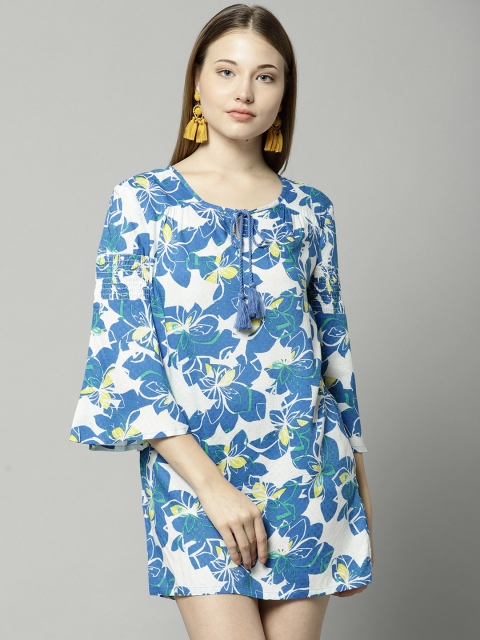 

Marks & Spencer Women White & Blue Printed A-Line Dress