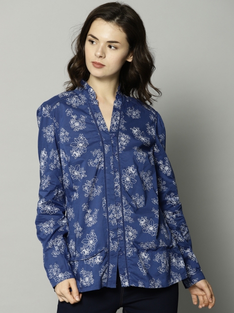 

Marks & Spencer Women Navy Blue & White Printed Casual Shirt