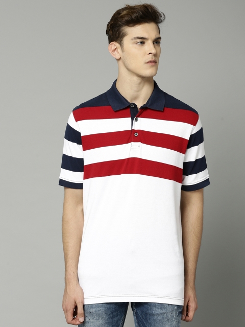 

Marks & Spencer Men White & Maroon Striped Polo Collar T-shirt