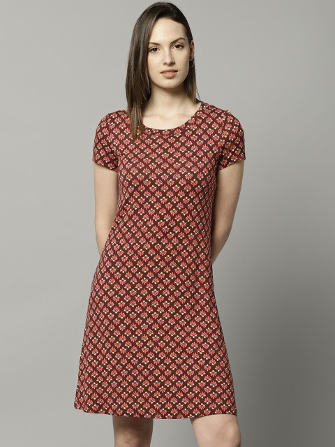 

Marks & Spencer Women Burgundy Printed A-Line Dress