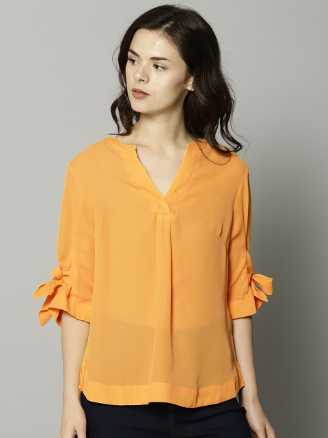 

Marks & Spencer Women Mustard Yellow Solid Sheer Top