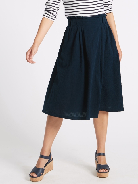 

Marks & Spencer Navy Blue Self-Design A-Line Pure Cotton Skirt