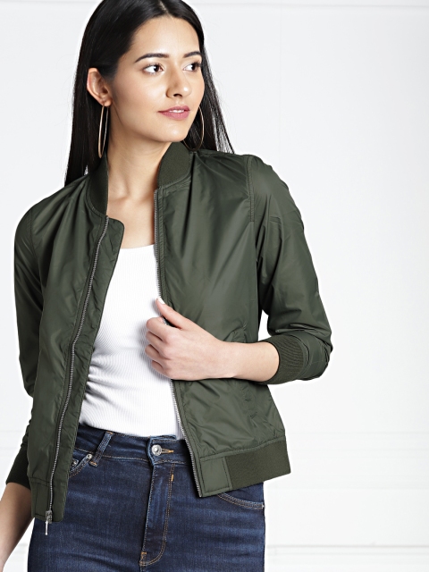 

all about you Women Green Solid Bomber