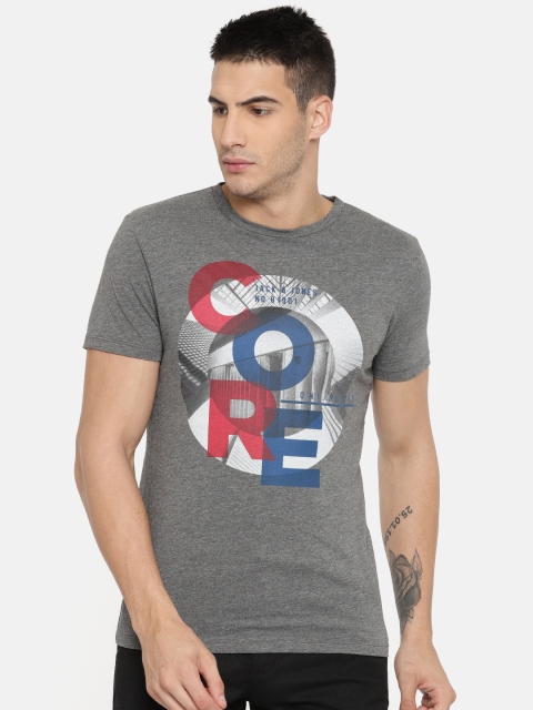 

Jack & Jones Men Grey Printed Round Neck T-shirt