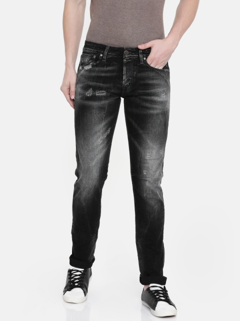 

Jack & Jones Men Black Slim Fit Low-Rise Mildly Distressed Stretchable Jeans