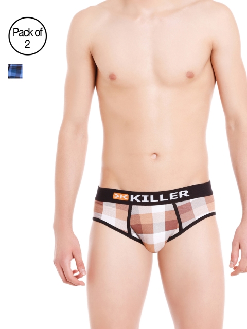 

Killer Men Pack of 2 Blue & Brown Checked Briefs KLBRF-103